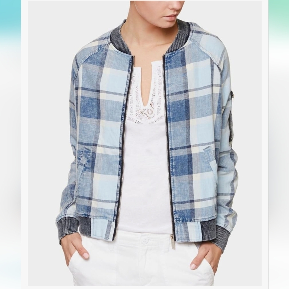 Sanctuary Blue‎ Plaid  Bomber Jacket SZ S